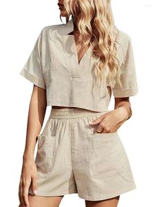 Survêtements pour femmes Ensemble de pyjama en soie pour femme avec bordure en dentelle Chemise boutonnée à manches courtes et short à taille élastique Vêtements de détente Vêtements de nuit 2 pièces