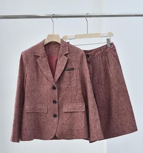 Trainingspakken voor dames, enkele rij knopen, blazer en korte broek met rits, linnen, dunne kralen, mode, tweedelig pak voor dames