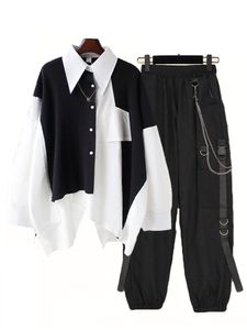 Women's Tracksuits Women Streetwear Two-piece Suit Splice Chain Long SleeveRibbon Chain Pants Harajuku Cargo Pants 2 Piece Sets Womens Outfits 230220