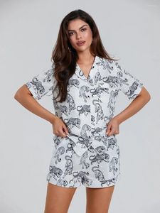 Tracksuits pour femmes Shorts de pyjama Tiger Sets 2 pièces Butte à manches courtes Shirt Lignet Suit Lounge Set Veilleur
