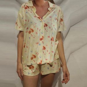 Survêtements pour femmes Femmes Y2K 2 pièces Pyjamas de fruits de fraise Ensemble chemise à manches longues Coupe décontractée Shorts Deux PJS Outfit Lounge Ensembles