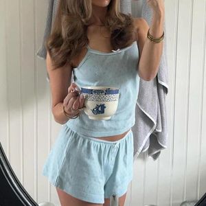 Suisses à parcours pour femmes Femmes Y2K Pyjama esthétique Set Flower Imprimé sans manches Camisole avec des vêtements de nuit shorts