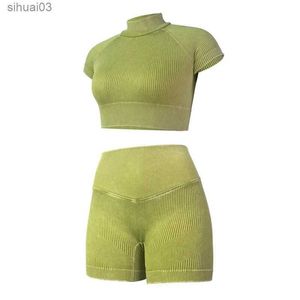 Saisies de piste pour femmes Femme Set Sports Vêtements Sports Collons Sports Workout Clothes Gym High Waist Shorts à manches courtes Suit sans couture Gyml2403