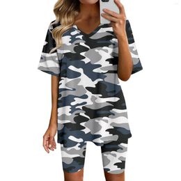 Tracksuits femininos camuflagem roupas gráficas duas peças conjunto calças curtas manga topos casual correndo yoga esporte conjuntos de treino para