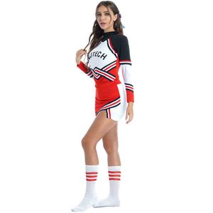 Tracksuits voor dames dames cheerleader komen schoolmeisje cheerleader cosplay outfits gestreept t-shirt met mini rok bowknot hoofddeksels kous t220909