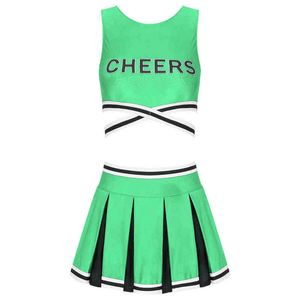 Tracksuits pour femmes Cheerleading Uniform Ladies Écoliers Girls Cosplay Dance Come Letter Printing Crop Top avec une jupe plissée en blocs de couleur T220909