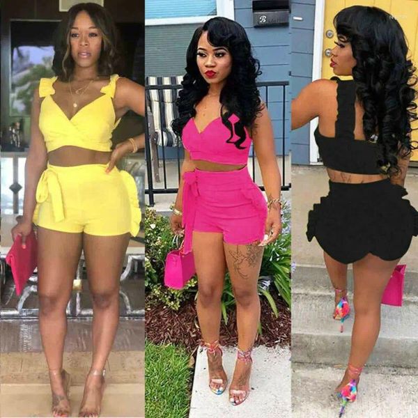 Trajes de mujer para mujer Mini Playsuit Clubwear Ladies Mono Romper 2023 Vacaciones de verano Playa Crop Top y pantalones cortos