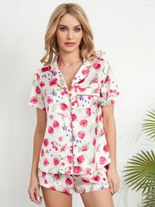 Chándales para mujer, conjuntos de pijamas para mujer, estampado de postre, camisa de manga larga con botones, pantalones cortos elásticos, ropa de dormir suave y linda