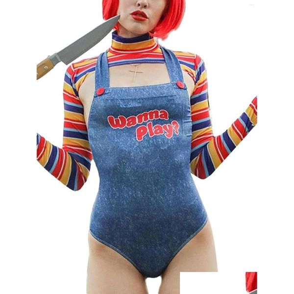 Costumes d'Halloween pour femmes Qtinghua Costumes pour femmes Effrayant Cauchemar Killer Doll Wanna Play Movie Character Body Chuc Dhcuw