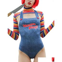 Dames trainingspakken Dames trainingspakken Qtinghua Halloween-kostuums voor vrouwen Scary Nightmare Killer Doll Wanna Play Movie Character Bod Dhblv