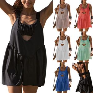 Survêtements pour femmes Ensembles de tenues deux pièces pour femmes Robe de tennis avec short de soutien-gorge Été sans manches Découpe Tops Pantalons Vêtements d'entraînement