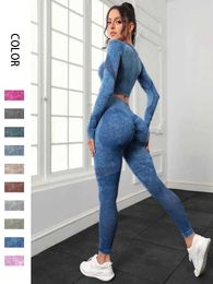 Tracksuits voor dames dames yoga 2-delige oefening set naadloze hoge taille been sporten strakke kleding crop top hardloop kleding fitness set 240424