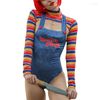 Survêtements pour femmes Costumes d'Halloween pour les femmes Scary Nightmare Killer Doll Wanna Play Movie Character Body Chucky Costume Set