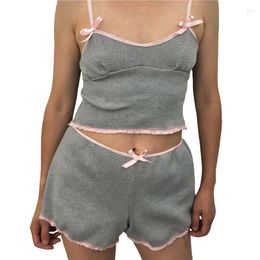 Survêtements pour femmes Xingqing Ensembles de shorts pour femmes Années 2000 Grunge Esthétique Patchwork Camisole sans manches Tops avec taille élastique Loungewear