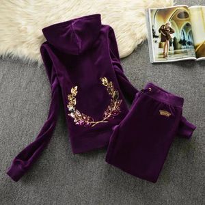 Tracksuits voor dames Y2K Velvet Fabric Brand Pant Suits Velours Pak Women Tracksuit Hoodies en broek 2 -delige set