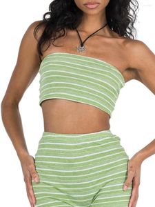 Survêtements pour femmes Y2k Femmes S Rayé Col Bateau 2 Pièces Ensemble Élégant Vert Crop Tube Top Et Jupe Costume Pour Une Tenue À La Mode (Taille S)