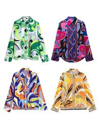 Trainingpakken voor dames Yiloyka 2023 Printshirt Vrouwen Vintage lange mouw top vrouwelijke mode streetwear collared vrouw zomer elegant blouseswom