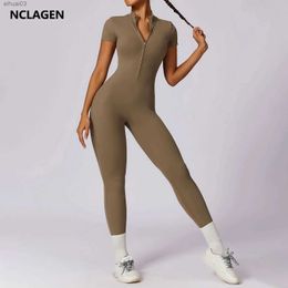 Tracksuits voor dames yoga jumpsuit dames ritssluiting korte mouw één stuk gym pak fitness set comfort workout romper hoog elastisch siamese sportswearl2403