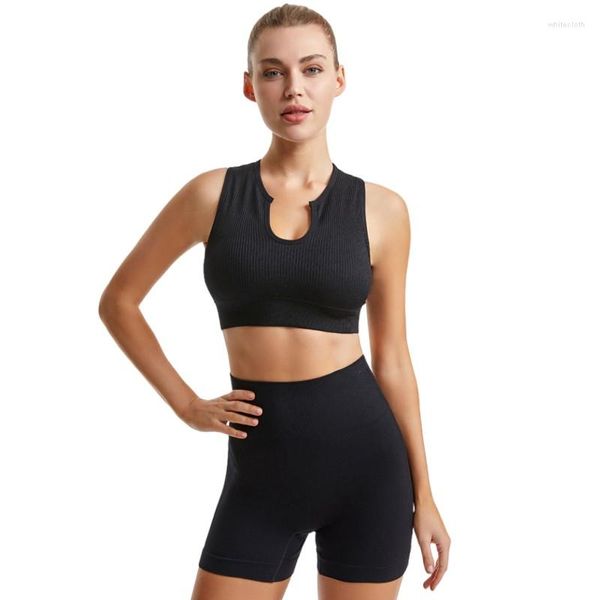 Survêtements pour femmes Jeunes filles Vêtements de yoga sans couture Tenues d'entraînement côtelées Gym Fitness Soutien-gorge de sport Taille haute Shorts Femmes Débardeur court