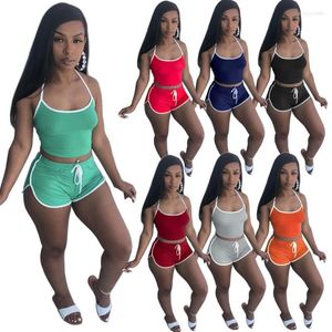 Tracksuits voor dames Zaggin 2022 Autumn Women Solid 7-color Skinny Sports Pak Sexy Lady Halter Mouwloze Backless Top Short Pants 2-delige SE
