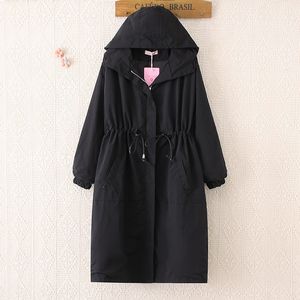 Trench jas voor dames Lange herfst Black Wind Breaker Hooded Outerwear Ladies Casual Loose Casacos Femininos groot formaat R809 230411