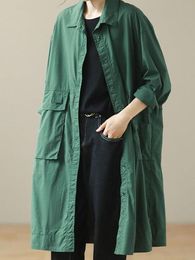 Vêtements pour femmes Trench Coat 2023 Printemps Coupe-vent à manches longues Literary Fashion Midlength Temperament Cotton And Linen Tooling Jacket 230329