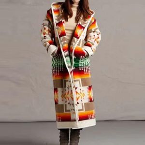Dames trench jas s mode etnische stijl boho geprinte capuchon long jas losse outsear match kleuren plus maat s 5xl 230912