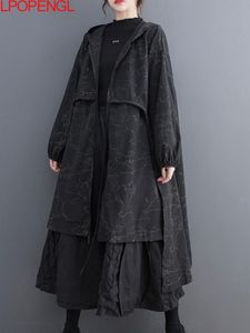 Trench-Coat Femme Littéraire Noir Fermeture Éclair Irrégulière Automne Et Hiver Décontracté Long Lâche Tempérament Manteau À Capuche Français 230331