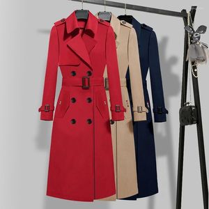 Trench-Coats féminins 2022 Angleterre Style Spring Casual Coat Femmes Double Butted Belt Lady Longwear Classic Chic Female Windbreaker