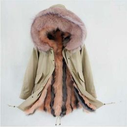 Femmes Trench Coats 2022 Mode Veste D'hiver Femmes Naturel Col De Fourrure De Raton Laveur Réel Épais Chaud Parka