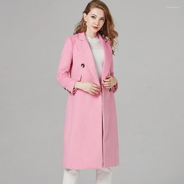 Gabardina para mujer, modelo de primavera 2022, abrigo de lana de felpa de doble cara X-Long europeo y americano rosa para mujer