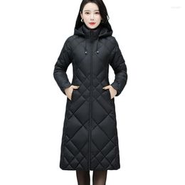 Damesgeul Lagen 2022 Winterwarm naar beneden katoenen jas dames lange jassen zipper lichtgewicht plus size hooded parka overjas 5xl 85 kg