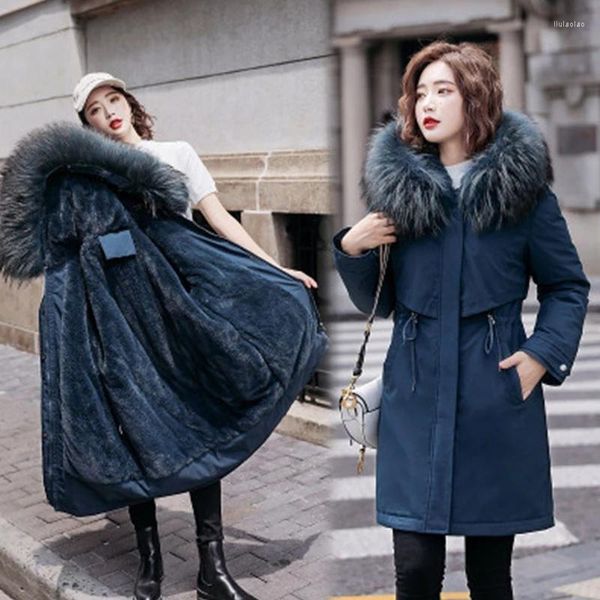 Trenchs pour femmes 2022 femmes hiver épais veste laine doublure Parkas chaud mi-long vestes à capuche Parka fourrure à l'intérieur coton manteau femme