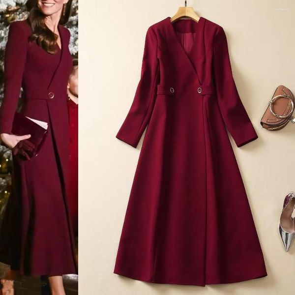 Trench Coats de Femme 2023 Automne England Style chic High Quality Elegant V-Neck Coat Ocercoat F091