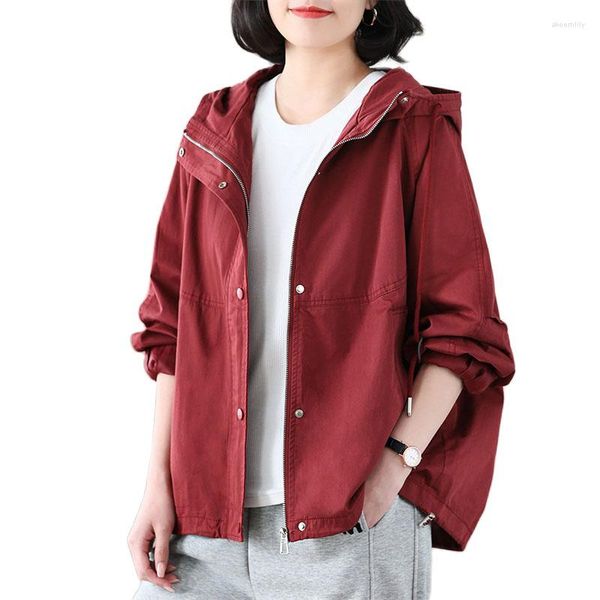 Gabardina para mujer, chaquetas de otoño 2023, cortavientos informal de manga larga, ropa de abrigo holgada básica corta con capucha para mujer, Tops para mujer