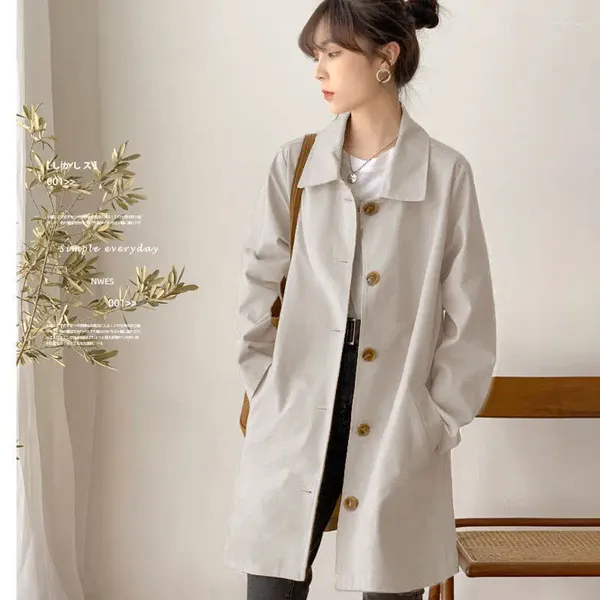 Capas de gabardina para mujeres 2023 Autumn Choki Coat For Women Botón Botón Baje las chaquetas de cuello con bolsillos Femenado Fall Breakbreaker