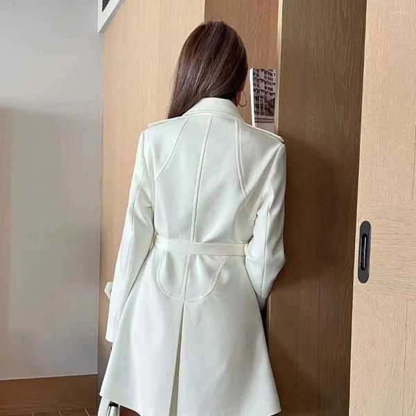 Trench Coats pour femmes 2023 automne à manche à manches longues à mi-manteau zipper Fashion Fashion With Belt Slim Fit