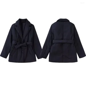 Gabardinas para mujer 2023 Otoño Invierno Chaqueta de algodón Solapa Manga larga Suelta Cinturón negro Decorado Abrigo femenino