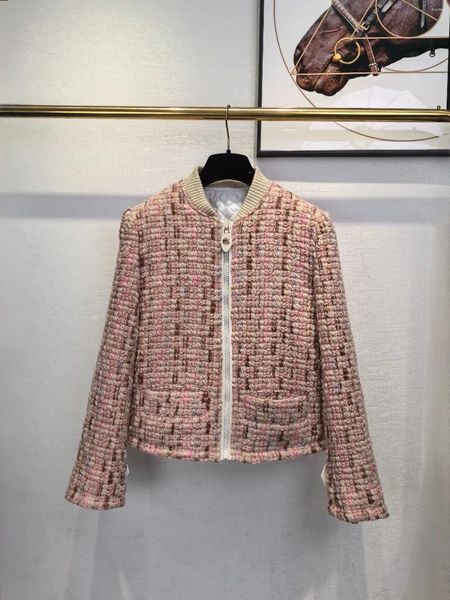 Gabardinas para mujer 2023 otoño/invierno rosa con cremallera piel de oveja hebilla chal cuello algodón Tweed manga larga abrigo chaqueta cárdigan