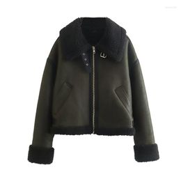 Trenchs de femmes Manteaux 2023 Automne Hiver Femmes Soft Fausse Fourrure Veste en cuir Shearling Moto Biker Daim Femelle Zipper Parka Épais Manteau chaud