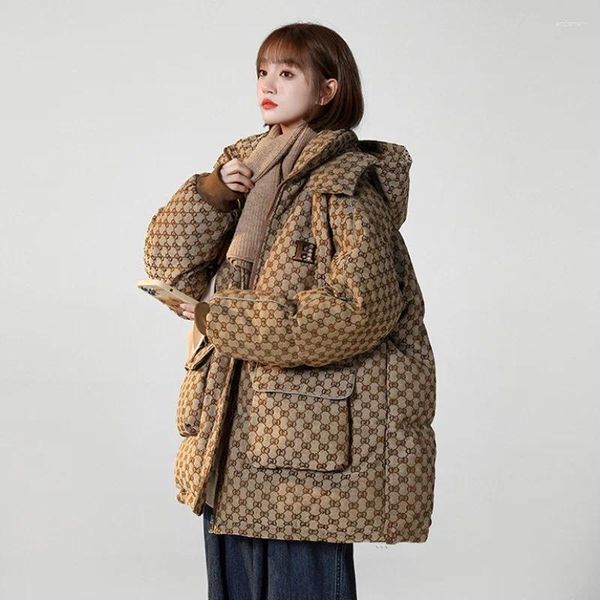 Trench feminina Casacos 2023 Brown Casto de algodão inverno grosso Americano Americano Vintage Jacquard Cotton Casal Casal Jacket 359