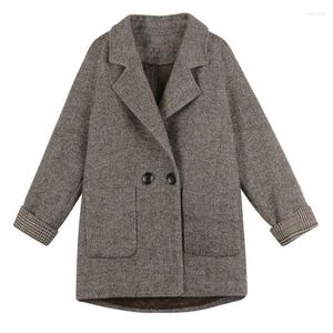 Trenchs de femmes 2023 vêtements en gros manteau de laine femme style coréen mince pied-de-poule britannique lâche décontracté