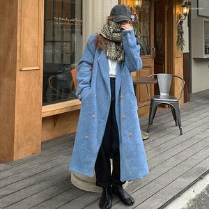 Trenchs pour femmes 2023 manteau Version coréenne lâche Vintage simple boutonnage épaissi moyen Long laine vêtements chauds pour les femmes