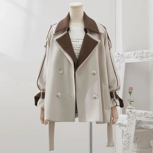 Trenchs pour femmes 2023 élégant manteau mi-long à double boutonnage classique revers pardessus ceinturé mince veste d'extérieur avec poche