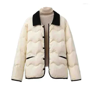 Trenchs de femmes manteaux 2023 mode velours côtelé col doudoune automne et hiver style court porte est rétro manteau épaissi de canard blanc