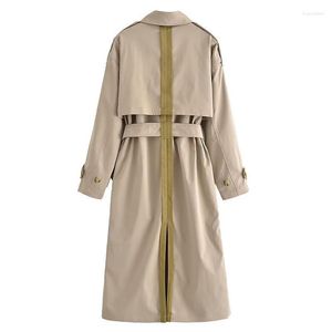 Femmes Trench Coats 2023 Mode Patchwork Couleur Manteau Femmes X-Long Coupe-Vent Droite Survêtement Automne Lâche Femme Ceinture Casual Pardessus