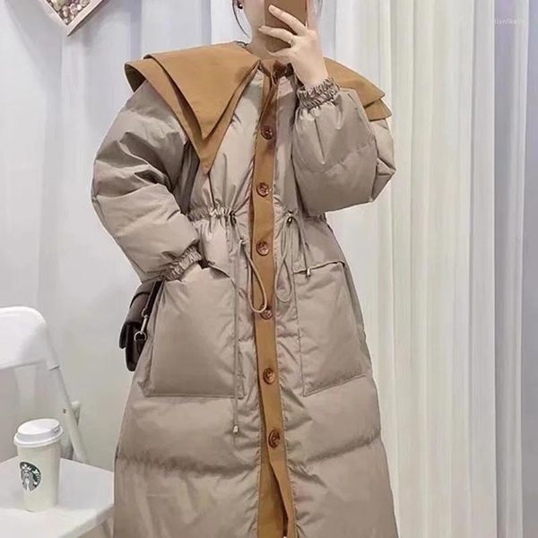 Trenchs pour femmes 2023 mode coréenne longue veste en coton Vintage chaud femme poupée col doux hiver recueillir taille Parkas manteau