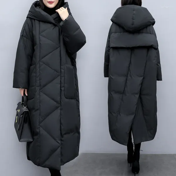 Trenchs de Femmes Manteaux 2023 Longue Veste d'hiver Parka Femmes Manteau Casual Lâche Pardessus Femme Vêtements Vêtements d'extérieur Coton Down Hood Fluff A68