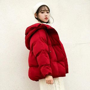 Trench Coats de Femmes 2023 Red Down Cotton-Padded Veste Femmes Hiver Short Fashion Slim Loose Étudiant Mabinet Européen et Américain