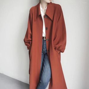 Gabardina para mujer 2023 abrigo largo de un solo pecho para mujer con cinturón y solapas primavera otoño señora rompevientos plumero ropa femenina